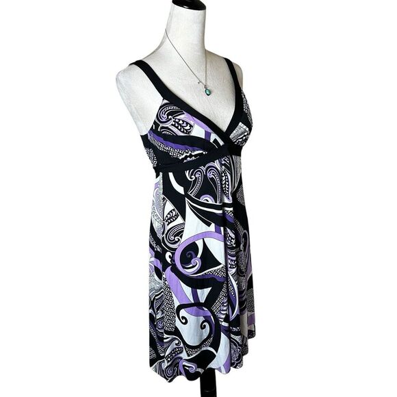 Speechless Black Purple Abstract Empire Waist Babydoll Dress Medium | Retro Y2K - Picture 2 of 7